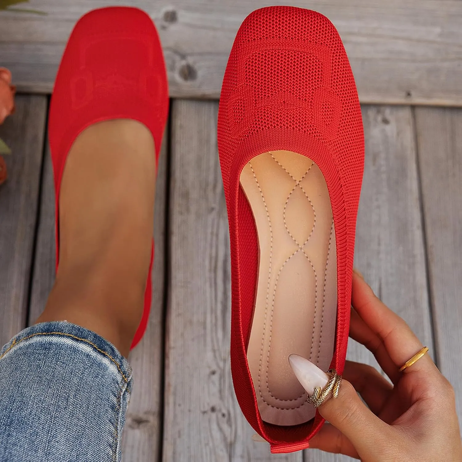 Wide Ballet Shoes for Women Width Foldable Knit Women with Arch Support Comfortable Shoes Comfortable Flip Flops