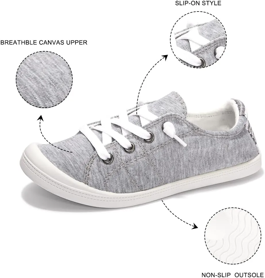 Womens Slip On Shoes, Canvas Boat Loafer Shoes with Low Top, Casual Fashion Sneakers for Women Walking with Non Slip Rubber Outsole