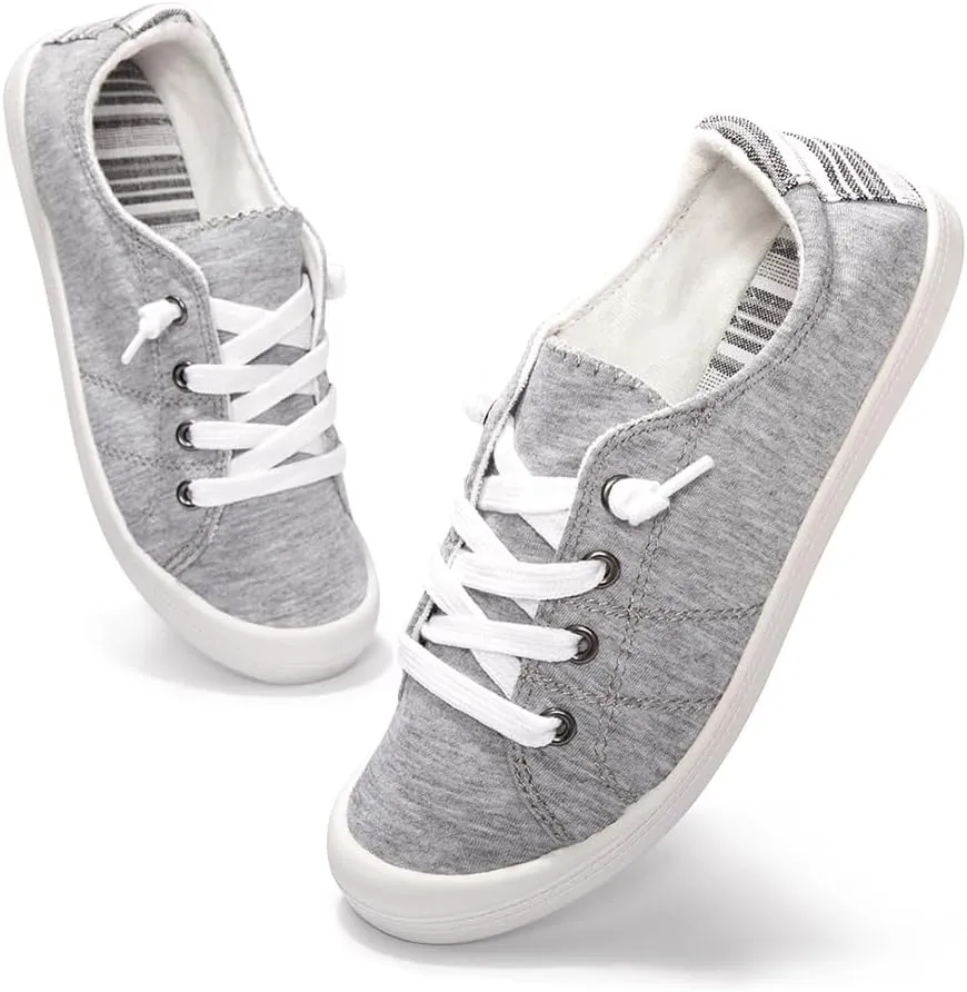 Womens Slip On Shoes, Canvas Boat Loafer Shoes with Low Top, Casual Fashion Sneakers for Women Walking with Non Slip Rubber Outsole
