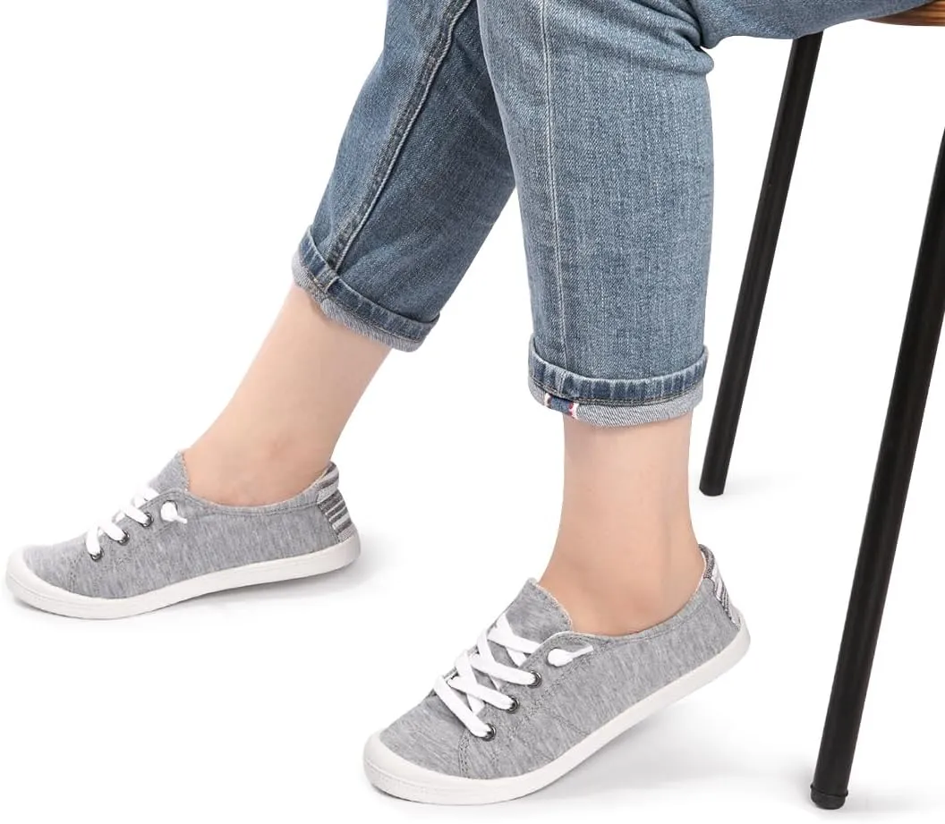 Womens Slip On Shoes, Canvas Boat Loafer Shoes with Low Top, Casual Fashion Sneakers for Women Walking with Non Slip Rubber Outsole