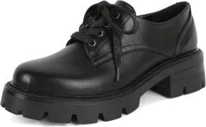 YODEKS Women's Oxfords Platform Oxfords Chunky Oxford Shoes for Women Round Toe Lace Up Lug Sole Comfort Casual Business Work Office Dress Shoes Matte Black US Size 9